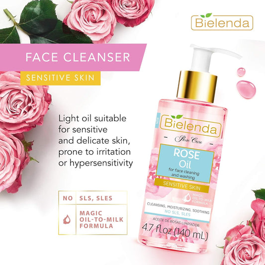 Rose Care Cleansing Face Oil Anti-Aging With Hyaluronic Acid For Delicate And Sensitive Skin 140Ml Bielenda