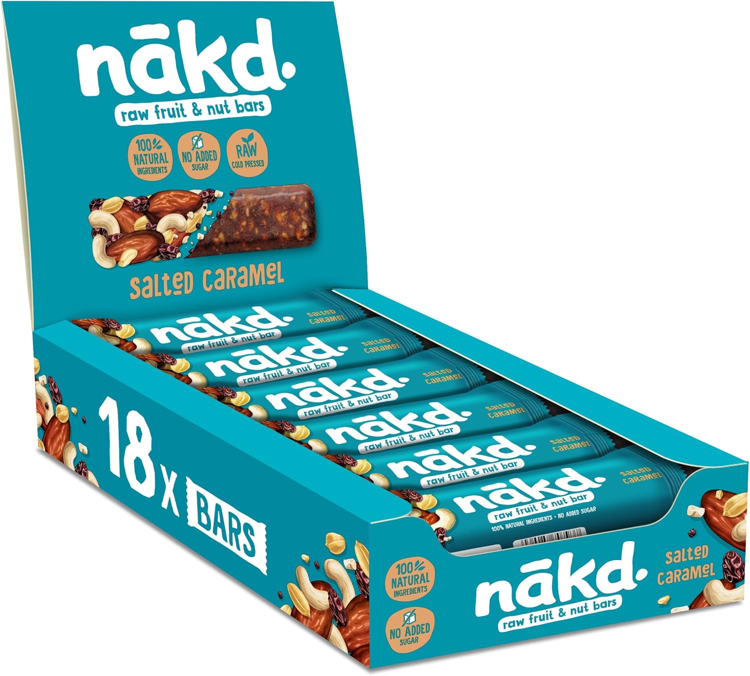 Nakd Salted Caramel Natural Fruit & Nut Bars - Vegan - Healthy Snack - Gluten Free - 35G X 18 Bars