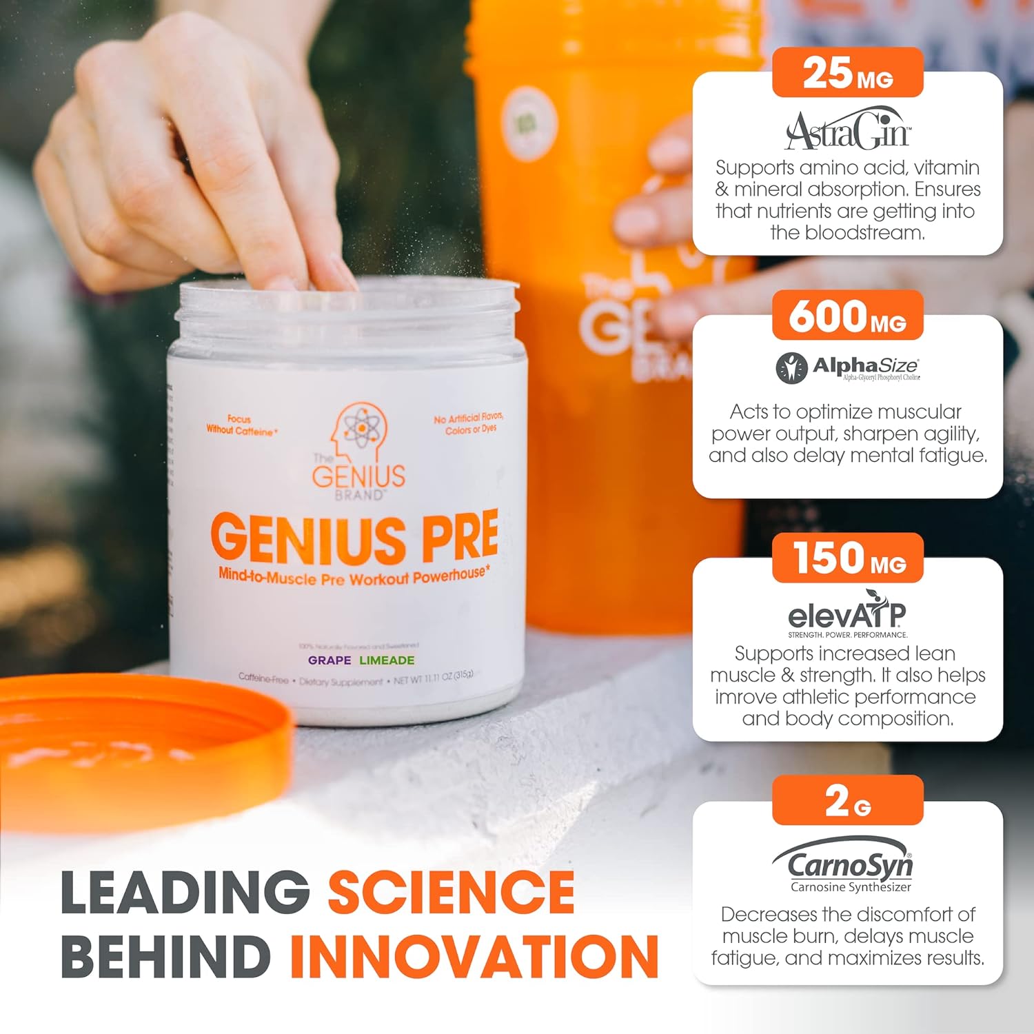 Genius Pre Workout Powder, Grape Limeade - All-Natural Nootropic Pre-w