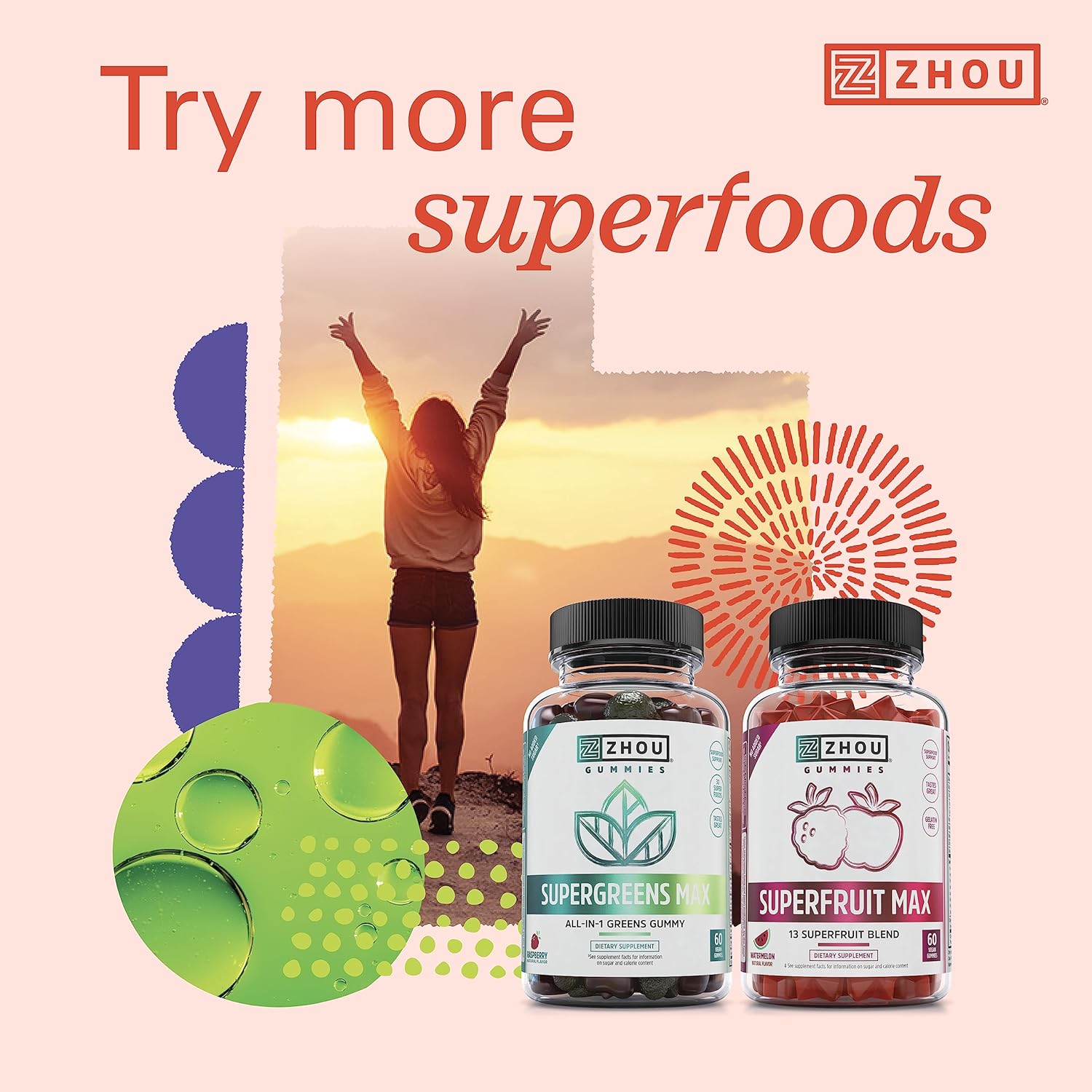 Zhou Nutrition USDA Organic Reds Antioxidant Superfood Powder, Vitamin C, Organic Tart Cherry, Beetroot, Cranberry, Goji Berry and More, Fiber, Immune Support, Non-GMO, Vegan, 30 Servings : Health & Household