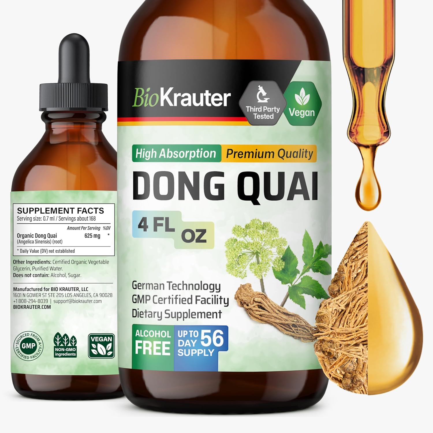 Bio Krauter Dong Quai Tincture - Angelica Root Liquid Extract - Women’S Health Support - Alcohol And Sugar Free Angelica Tincture - Vegan Dong Quai Drops 2 Fl.Oz