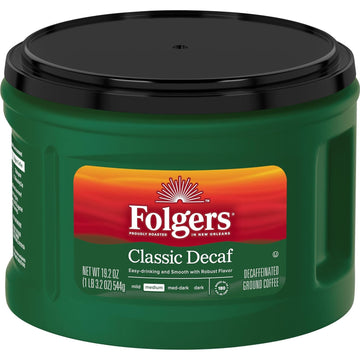 Folgers Decaf Coffee, Ground Coffee, Classic Medium Roast, 19.2 Ounce Canister (Pack of 6)