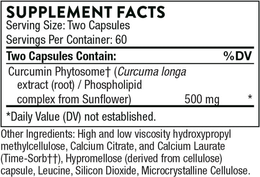 Thorne Curcumin Phytosome 500 Mg (Meriva) - Sustained Release, Clinically Studied, High Absorption - Supports Healthy Response In Joints And Muscle - 120 Capsules - 60 Servings