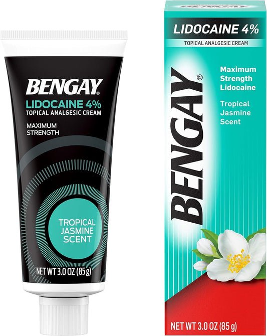 Bengay Pain Relieving Lidocaine Cream, Non-Greasy Topical Analgesic Cream With The Maximum Strength Numbing Relief Of 4% Lidocaine Hcl, Pleasant And Soothing Tropical Jasmine Scent, 3 Oz