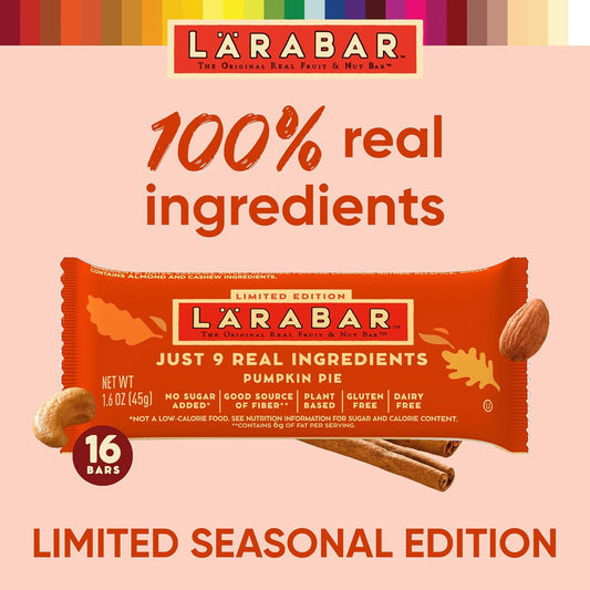 Larabar Limited Edition Pumpkin Pie, Gluten Free Vegan Fruit & Nut Bars, 16 Bars, 25.6 Oz Box