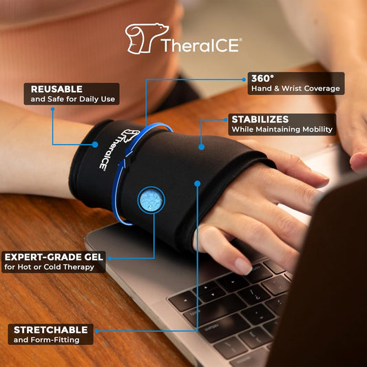 Theraice Wrist Ice Pack - Soft Gel Ice Pack Wrap For Either Wrist For Hot & Cold Hand Therapy - Fits Most Men - L/Xl