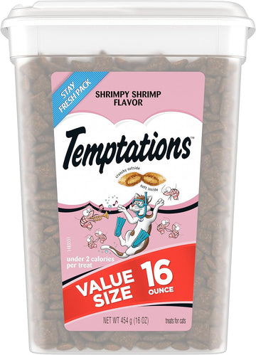 TEMPTATIONS Classic Crunchy and Soft Cat Treats Shrimpy Shrimp Flavor, 16 oz. Tub