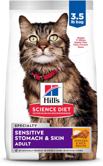Hill'S Science Diet Sensitive Stomach & Skin, Adult 1-6, Stomach & Skin Sensitivity Support, Dry Cat Food, Chicken & Rice, 3.5 Lb Bag
