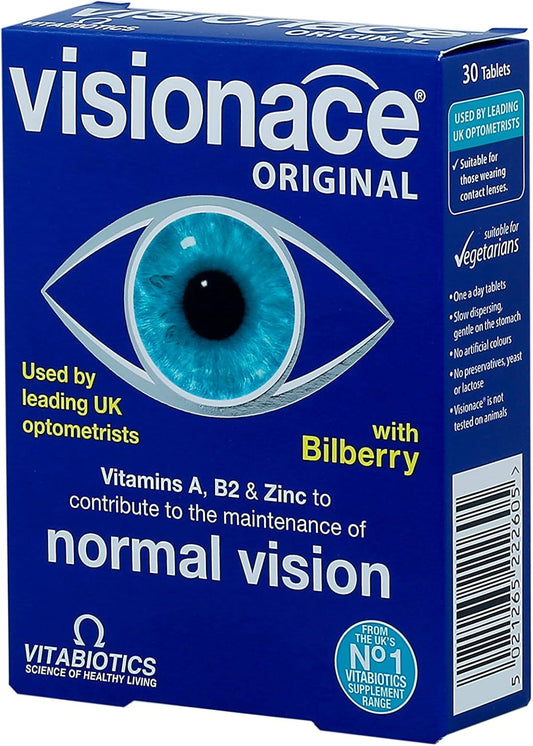 Visionace Original One-A-Day Formula Tablets to Support Vision Acuity and a Healthy Vision, by Vitabiotics