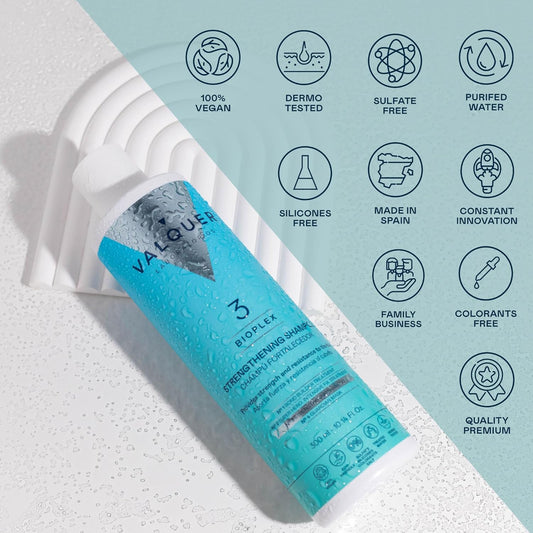 Valquer Bioplex No3. Revitalizing Strengthening Shampoo For Damaged, Dry And Colored Hair. Prevents Breakage. Vegan Formula For All Hair Types. Vegan. 300Ml