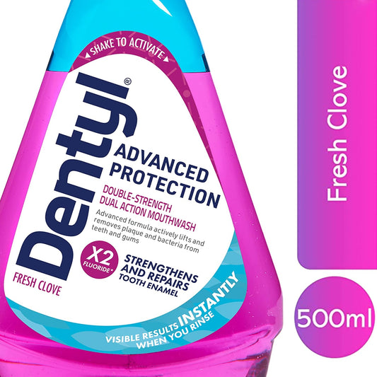 Dentyl Advanced Protection Mouthwash, High Fluoride, Repairs And Protects Tooth Enamel, Alcohol Free, Fresh Clove, 500Ml