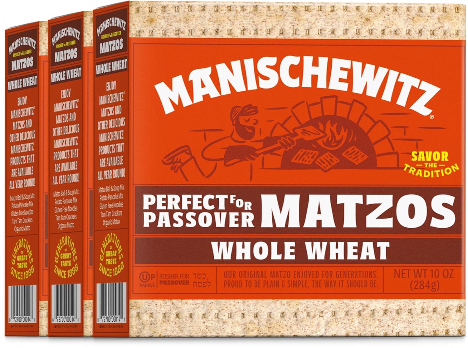 Manischewitz Passover Whole Wheat Matzo 10 oz (3 Pack) Thin, Crisp & Delicious, Just 2 Ingredients!