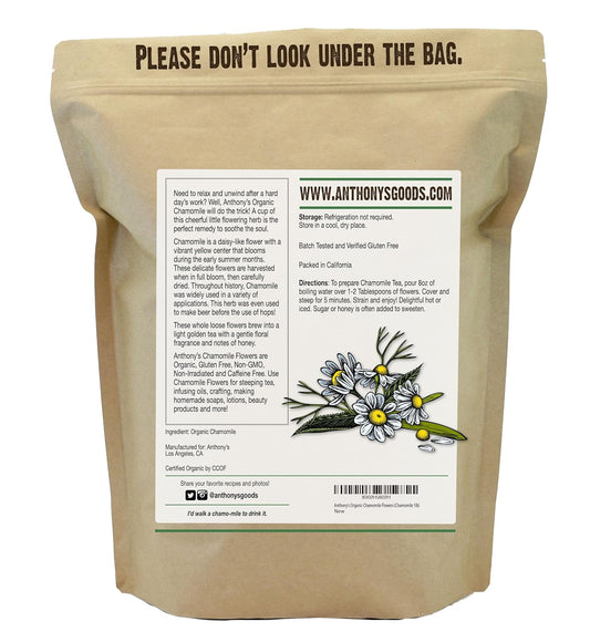 Anthony'S Organic Chamomile Flowers, 1 Lb, Whole, Loose Leaf, Gluten Free, Non Gmo, Non Irradiated