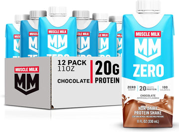 Muscle Milk Zero Protein Shake, Chocolate, 11 Fl Oz Carton, 12 Pack, 20G Protein, Zero Sugar, 100 Calories, Calcium, Vitamins A, C & D, 4G Fiber, Energizing Snack, Workout Recovery, Packaging May Vary,11 Fl Oz (Pack Of 12)