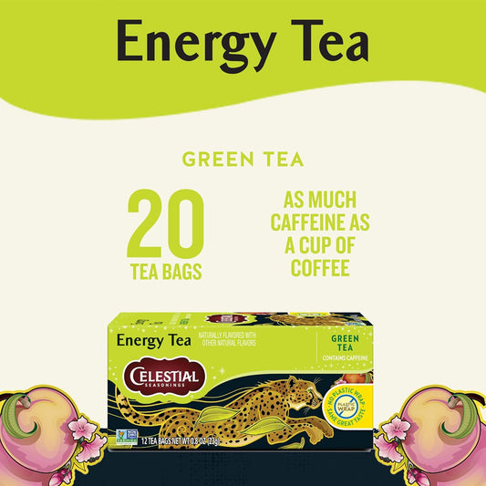 Celestial Seasonings Energy Green Tea, Caffeinated, 12 Tea Bags Box, (Pack Of 6)