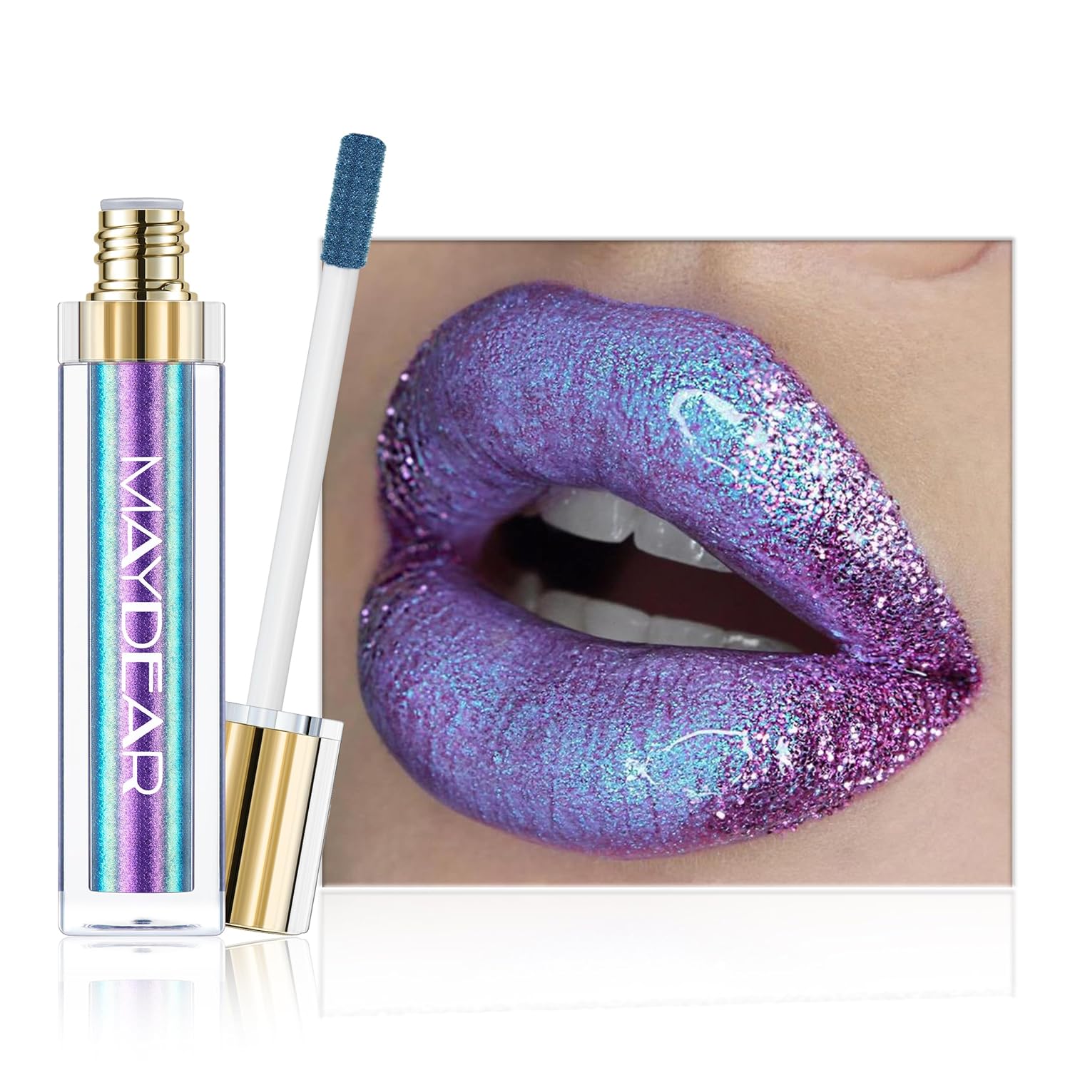 Maydear Chameleon Lipstick, High Pigmented Pink Lipstick For Women Metallic Shine Lip Gloss, Full-Coverage Multichrome Long Lasting Rainbow Lip Makeup, Fuchsia(01)