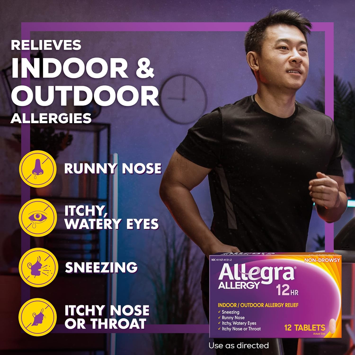 Allegra Adult 12HR Non-Drowsy Antihistamine, 12 Tablets, Fast-acting Allergy Symptom Relief, 60 mg : Health & Household