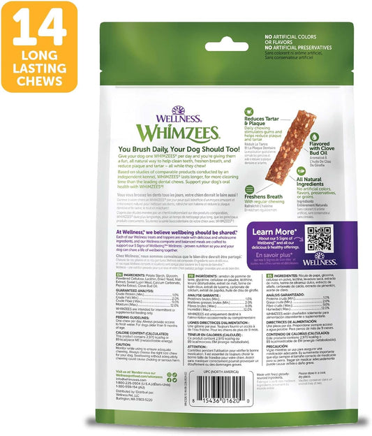 Whimzees By Wellness Veggie Strip Natural Dental Chews For Dogs, Long Lasting Treats, Grain-Free, Freshens Breath, Medium Breed, 14 Count