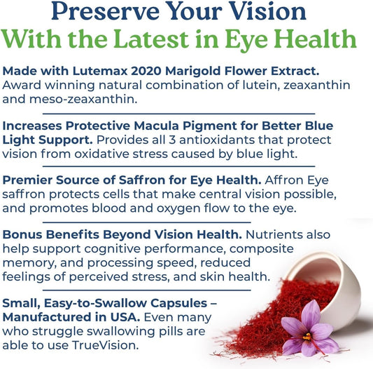 Naturecity True-Vision Eye Health Supplement - Plant-Based Lutein And Zeaxanthin With High Potency Saffron 20Mg - Blue Light Potection, Support Central And Night Vision (60 Veggie Capsules)