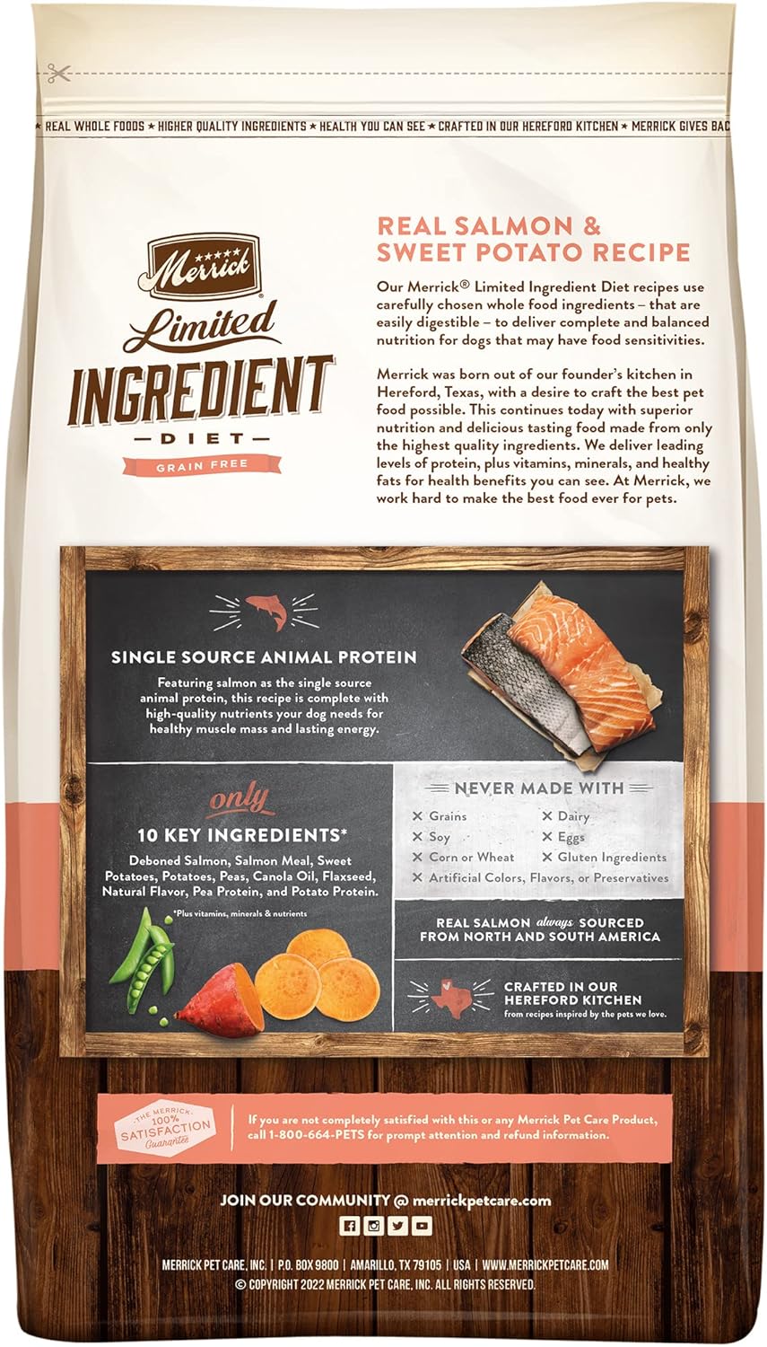 Merrick Limited Ingredient Diet Grain Free Dry Dog Food, Premium And Healthy Kibble, Salmon And Sweet Potato - 22.0 lb. Bag : Pet Supplies