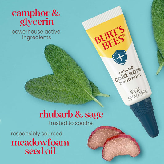 Burt'S Bees Cold Sore Treatment And Medicated Lip Balm, College Back To School Dorm Essentials, With Menthol And Eucalyptus Oil, Natural Origin Skincare, 2 Tubes, 0.07 Oz./0.15 Oz