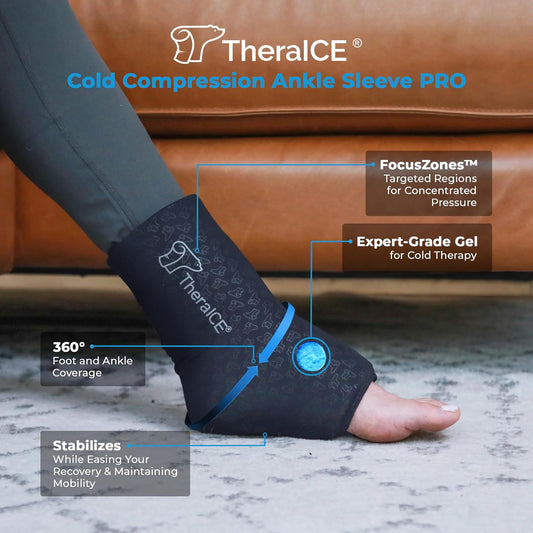 Theraice Ankle Ice Pack Wrap Pro For Swelling, Reusable Ankle Ice Pack For Sprained Ankle Injuries, Cold Therapy, Plantar Fasciitis Relief, Achilles Tendonitis, Focuszones For Extra Cooling & Pressure