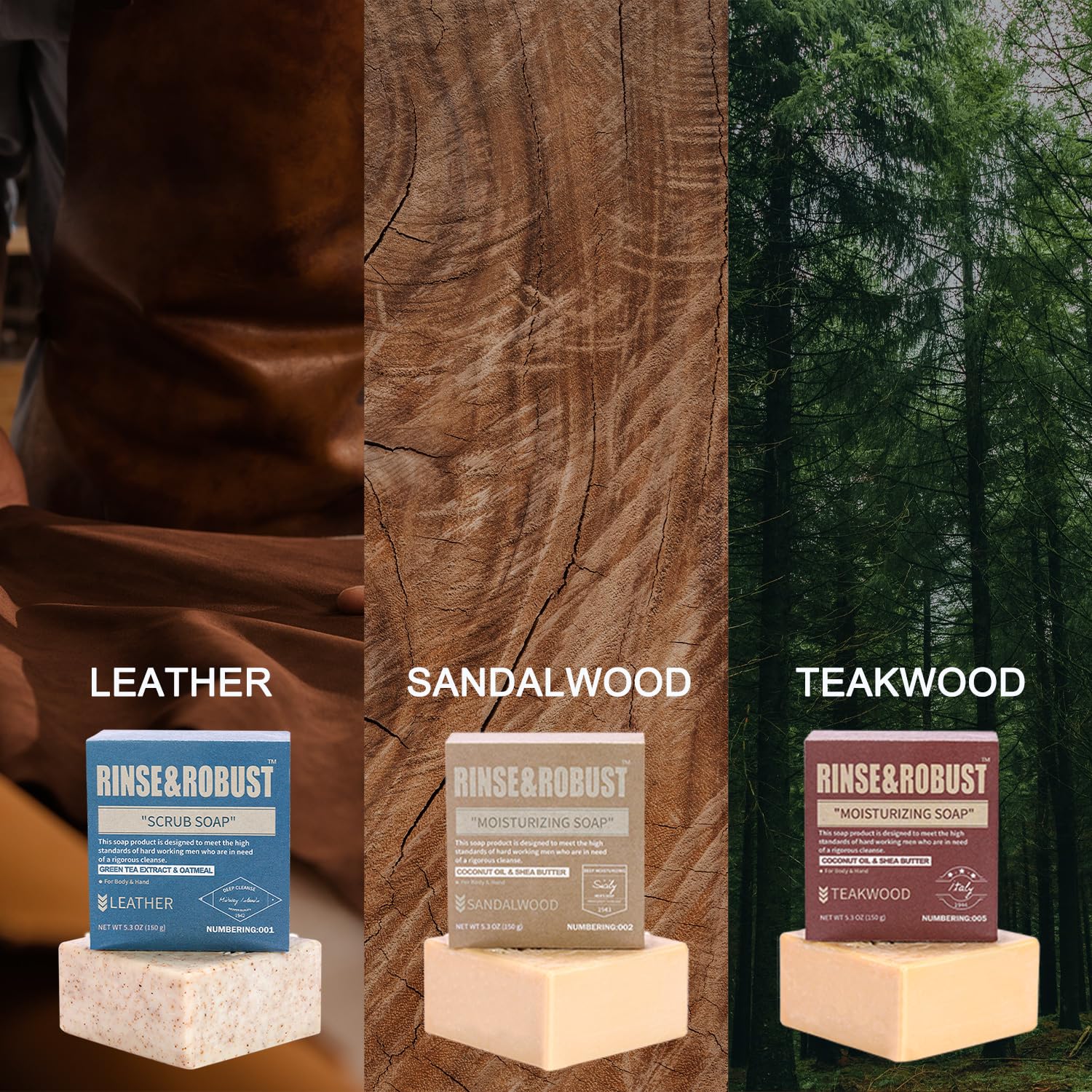 Rinse & Robust Mens Natural Bar Soap 6Pcs Handmade Cleansing Soap Bar Set Moisturizing&Exfoliating Scrub Soap Gifts For Men 6 Different Scents 3.5 Oz Of 6 Bars : Beauty & Personal Care