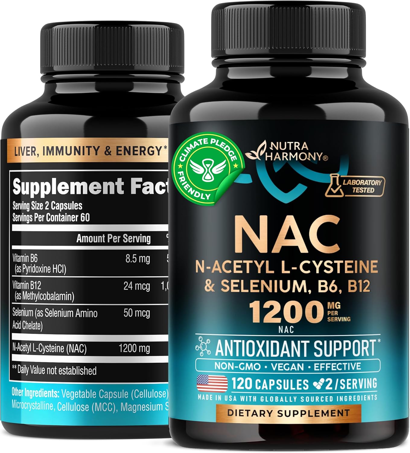 Nac Supplement | Selenium | B6 | B12 - Antioxidant, Immune Support - N Acetyl Cysteine 600 Mg Per Capsule, 1200 Mg Per Serving - Made In Usa - Non-Gmo, Gluten-Free, Vegan - 180 Caps, 3 Month Supply