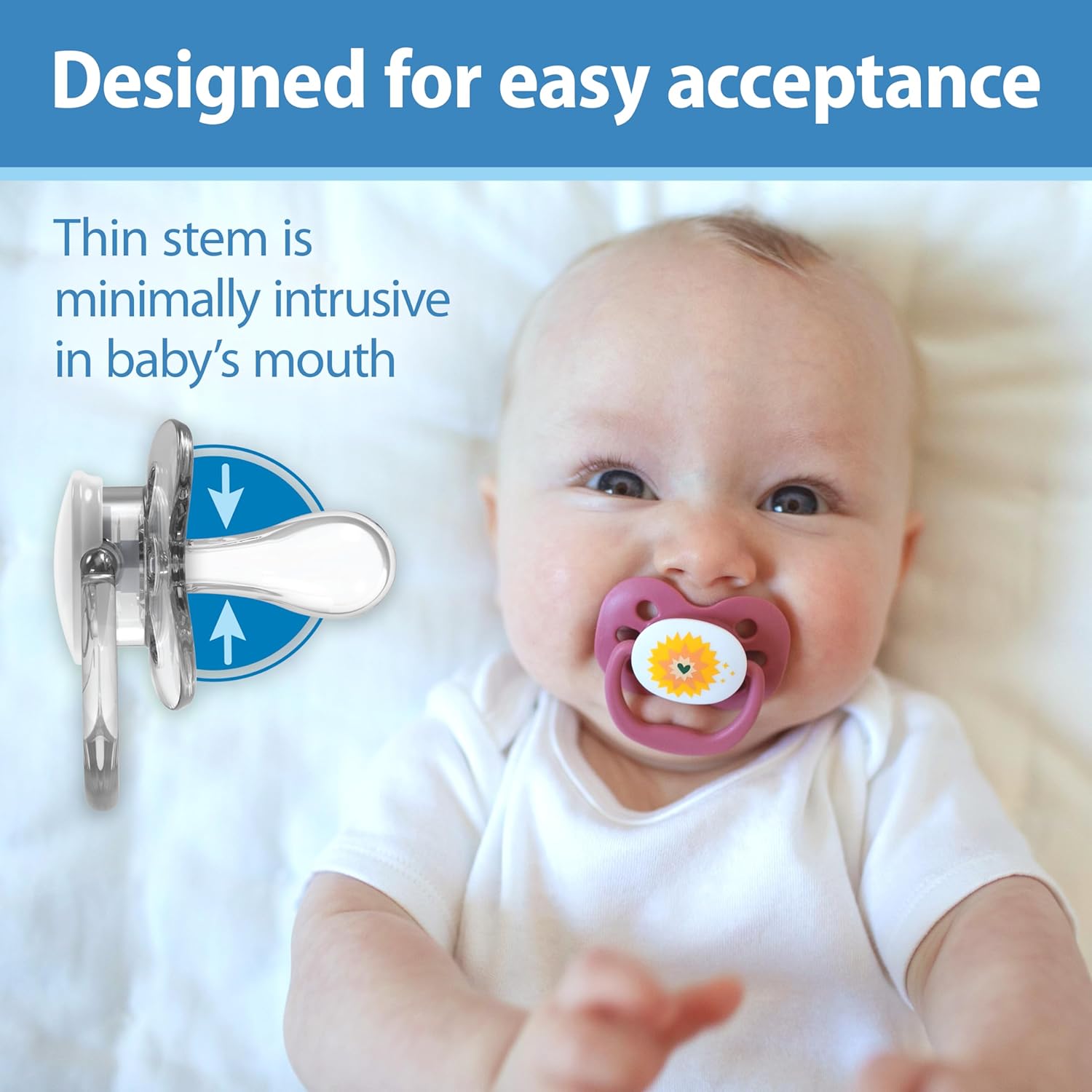 Dr. Brown's Advantage Baby Pacifier, Fully Symmetrical Soother with Soft Silicone Bulb, 0-6m, BPA Free, Lavender Love, 2 Pack (Style May Vary) : Baby
