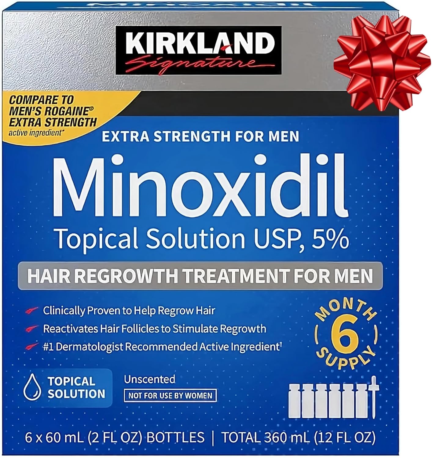 5% Minoxidil Topical Solution for Men - 6 Month Supply (6 x 2 Fl Oz), Hair Regrowth Treatment with Dropper, Cleaning Cloths & Travel Pouch