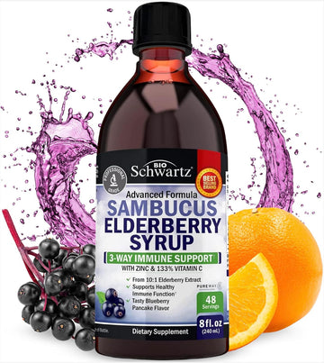 Elderberry Syrup For Kids And Adults - Natural Immune Support With Zinc And Vitamin C Plus 10X Concentrated Sambucus Elderberries - Blueberry Pancake Flavor - Gluten-Free, Non-Gmo Multiminerals - 8Oz