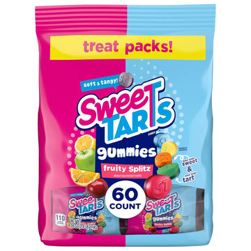 Sweetarts Gummies Fruity Splitz, Candy, Sweet And Tart, Back To School Sweet Treat, 39 Oz (60 Ct)