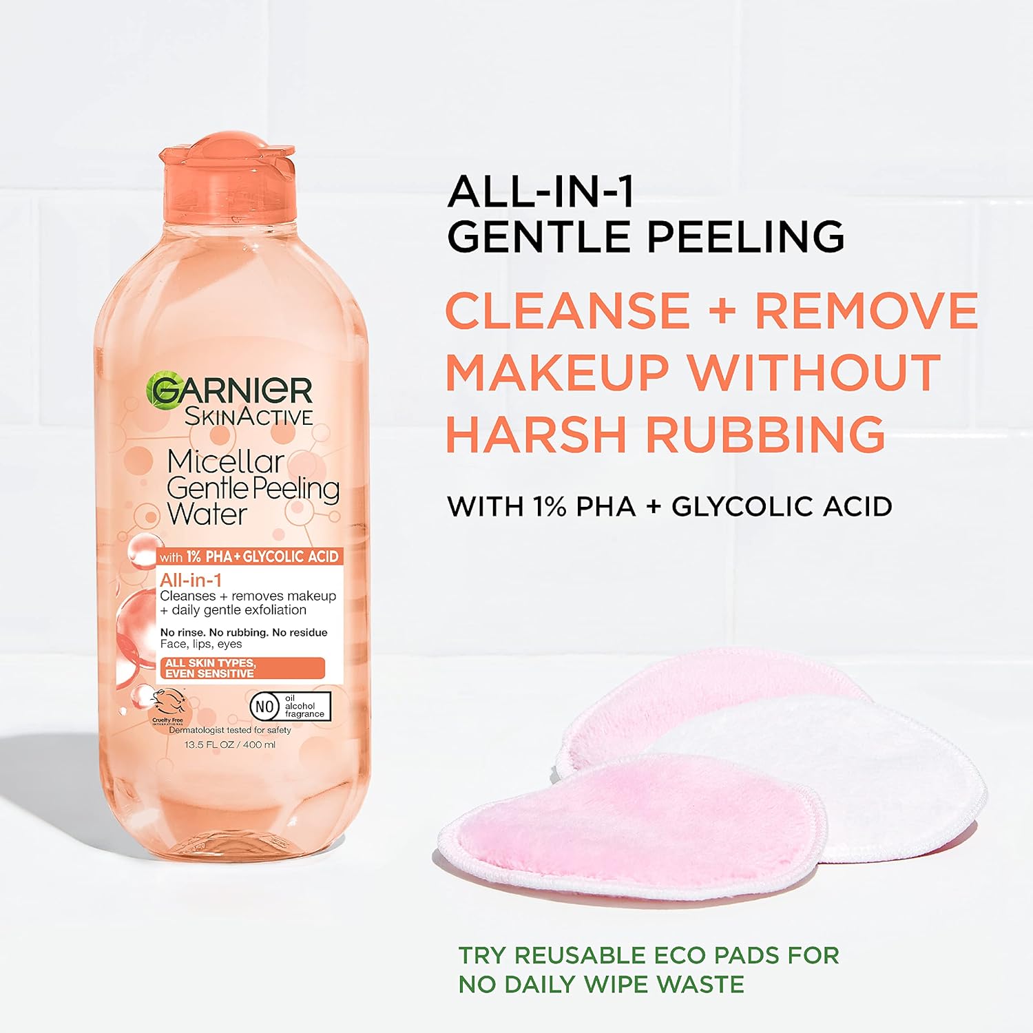 Garnier SkinActive Gentle Peeling Micellar Water with 1% PHA and Glycolic Acid, Face Exfoliant, Facial Cleanser and Makeup Remover, 2 Pack : Beauty & Personal Care