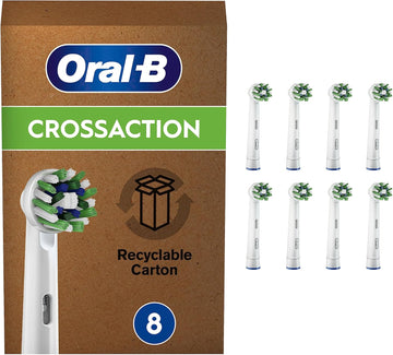Oral-B Cross Action Electric Toothbrush Head With Cleanmaximiser Technology, Angled Bristles For Deeper Plaque Removal, Pack Of 8, Suitable For Mailbox, White