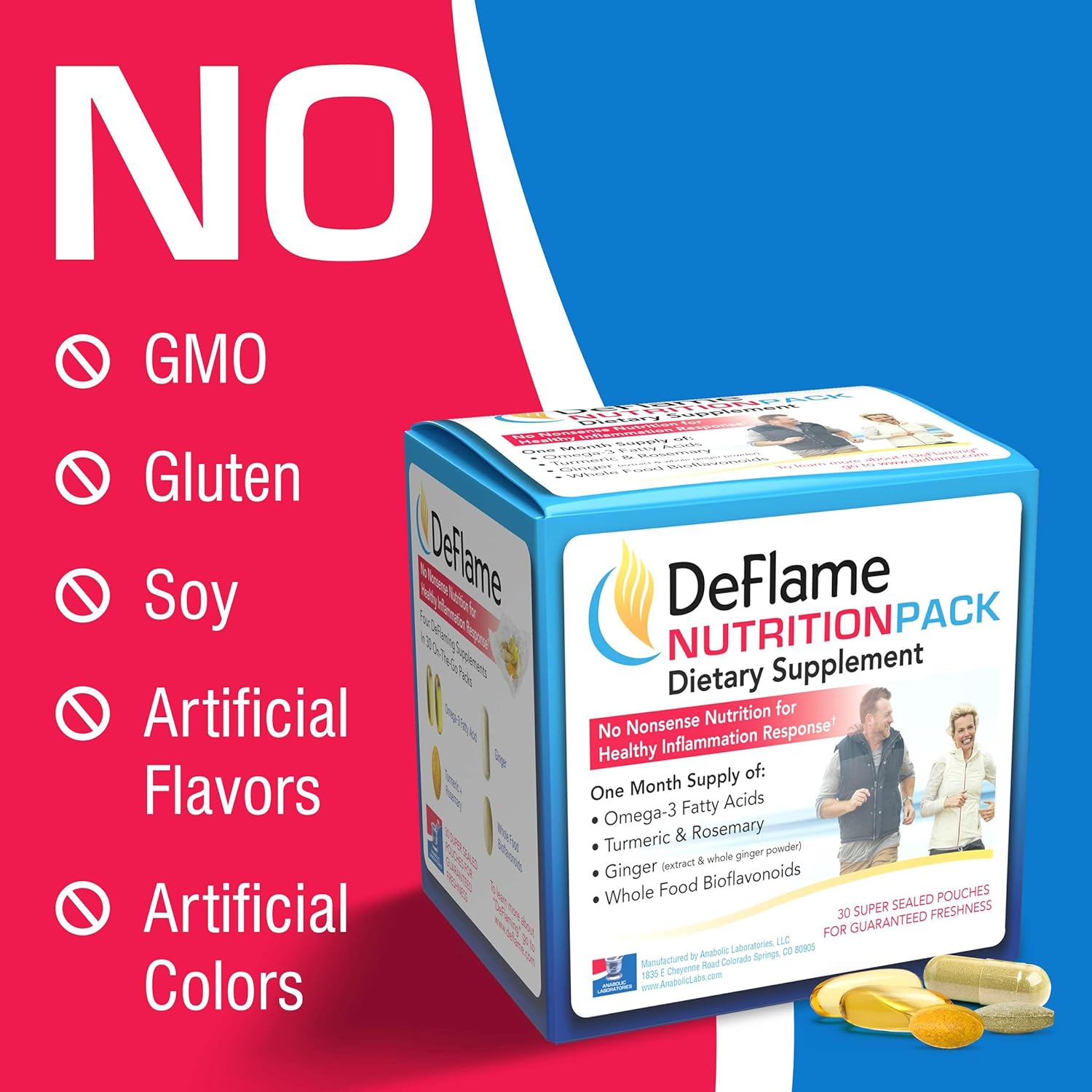 DeFlame Nutrition Pack Supplement - 30 Daily Multivitamin Packs - Omeg