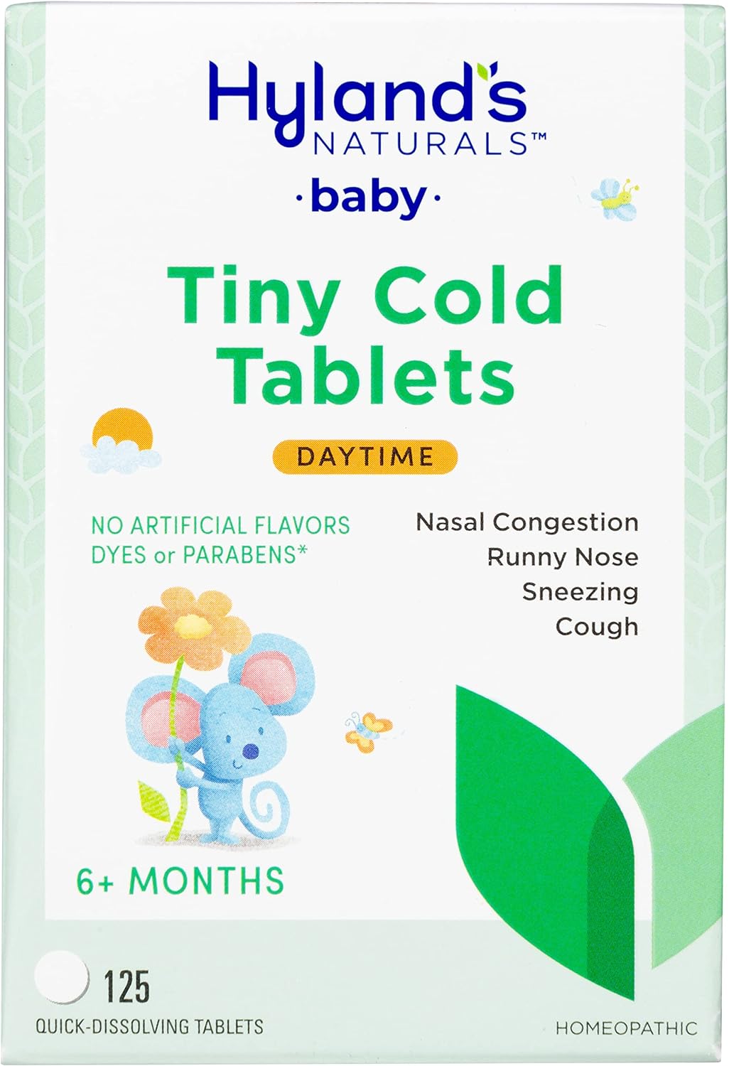 Hyland'S Baby Tiny Cold Tablets, Daytime, Infant And Baby Cold Medicine, Decongestant, Runny Nose & Cough Relief, 125 Quick-Dissolving Tablets