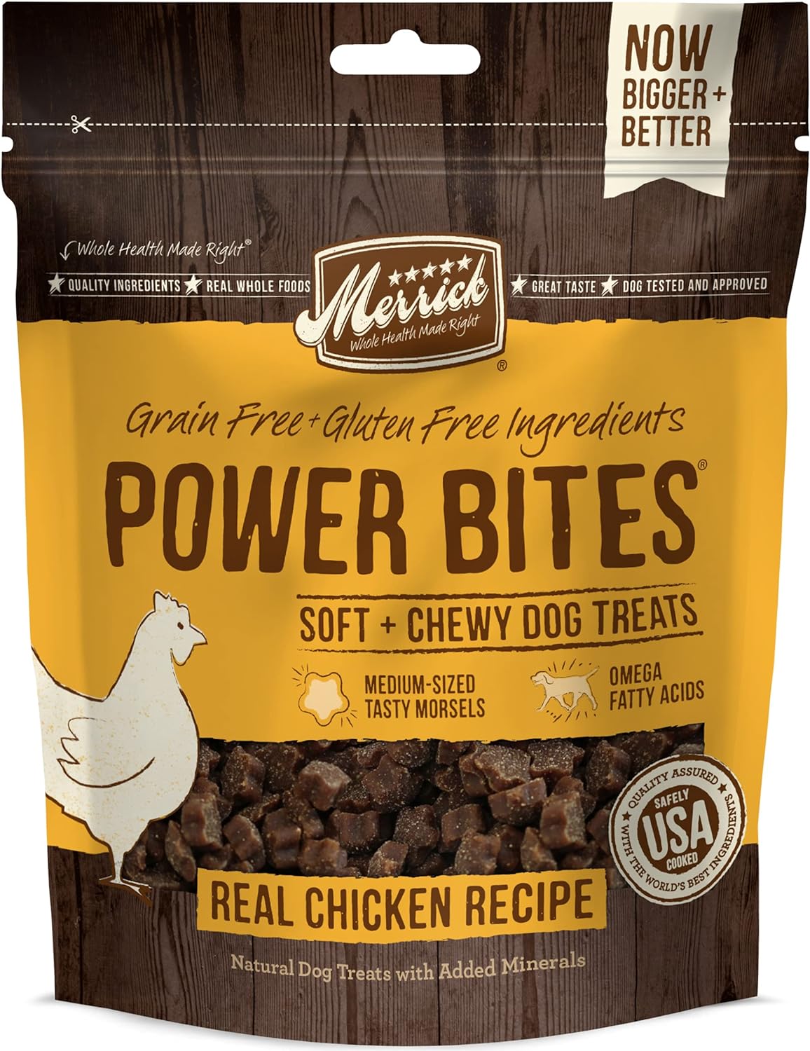 Merrick Power Bites Natural Soft And Chewy Real Meat Dog Treats, Grain Free Snack With Real Chicken Recipe - 6 Oz. Bag