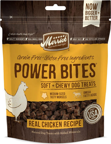 Merrick Power Bites Natural Soft And Chewy Real Meat Dog Treats, Grain Free Snack With Real Chicken Recipe - 6 Oz. Bag