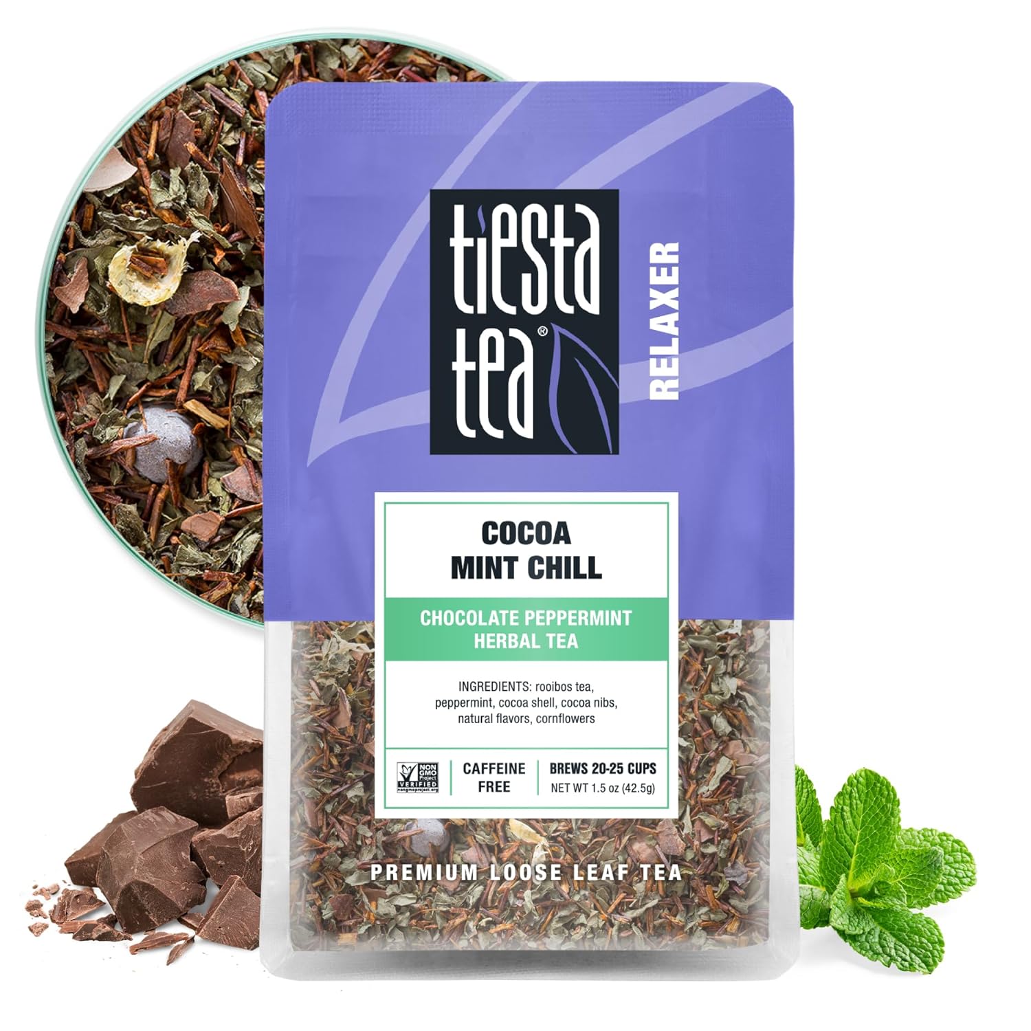 Tiesta Tea - Cocoa Mint Chill | Chocolate Peppermint Herbal Tea | Premium Loose Leaf Tea Blend | Non-Caffeinated Tea | Make Hot Or Iced Tea & Brews Up To 25 Cups - 1.5 Ounceresealable Pouch