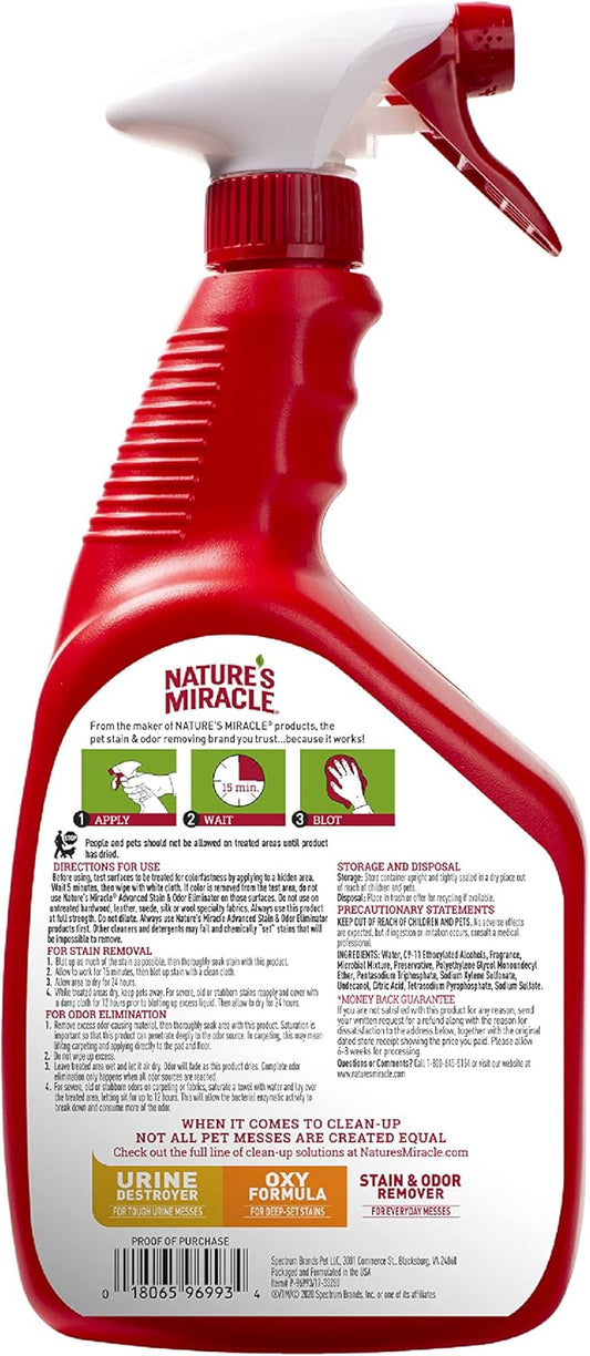 Nature'S Miracle Advanced Stain And Odor Eliminator Cat 32 Ounces, For Severe Cat Messes, Sunny Lemon Scent, Spray