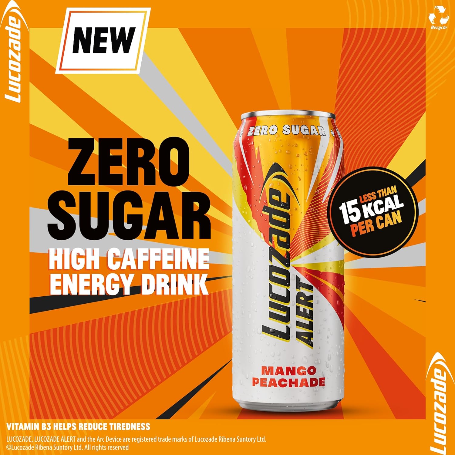 Lucozade Alert Energy Drink Zero Sugar Mango Peachade 250Ml (Pack Of 24)