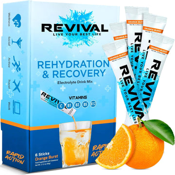 Revival Rapid Rehydration, Electrolytes Powder - High Strength Vitamin C, B1, B3, B5, B12 Supplement Sachet Drink, Effervescent Electrolyte Hydration Tablets - 6 Pack Mojito