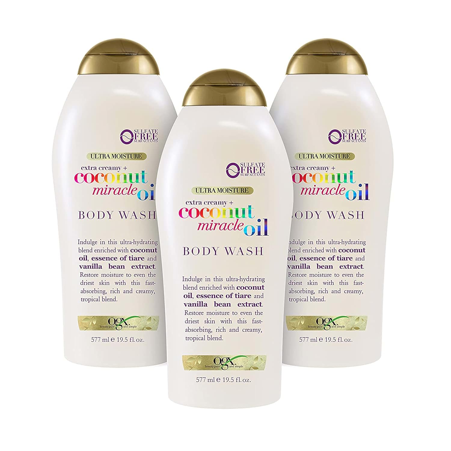 Ogx Extra Creamy + Coconut Miracle Oil Ultra Moisture Body Wash, 58.5 Fl Oz, Pack Of 3