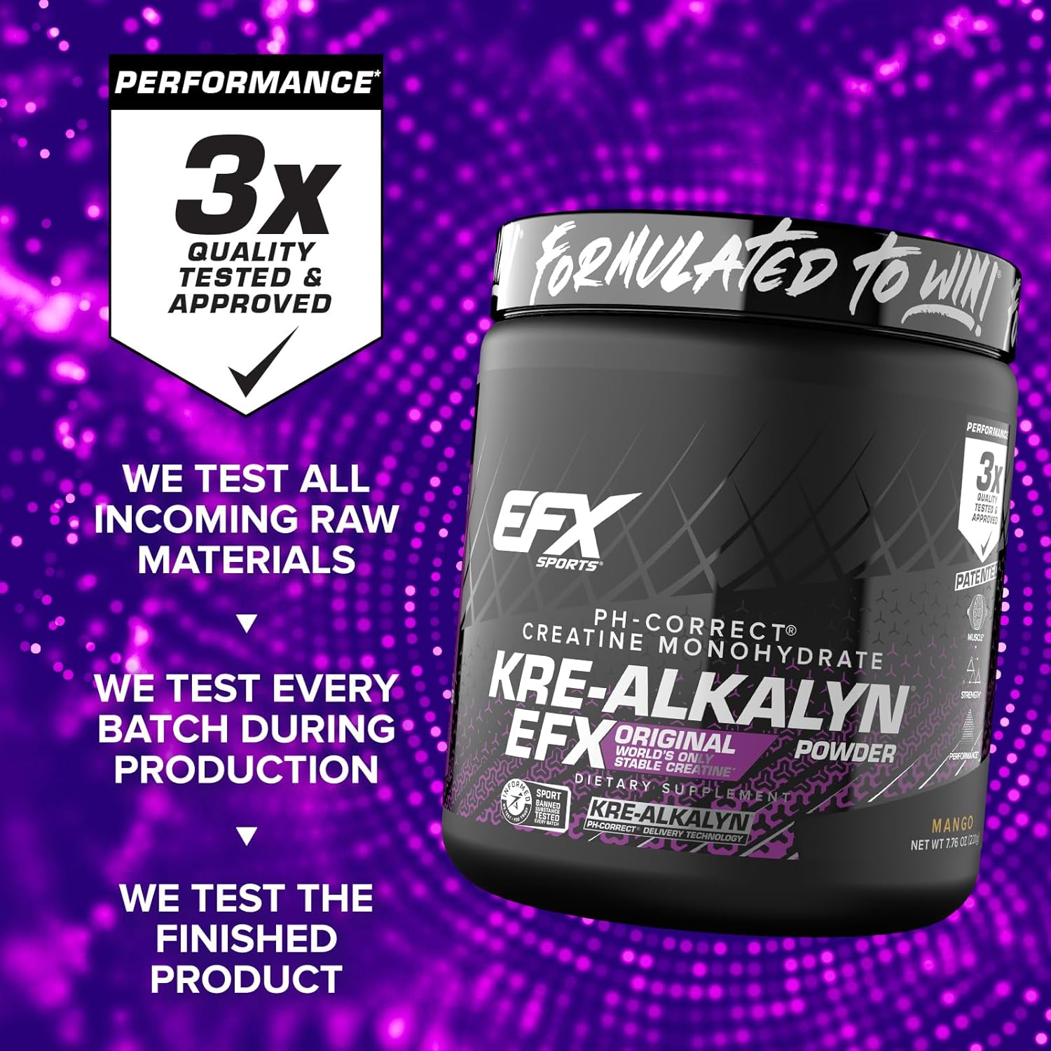 Efx Sports Kre-Alkalyn Efx Powder | Ph Correct Creatine Monohydrate Powder Supplement | Strength, Muscle Growth & Performance | 110 Servings (Mango)