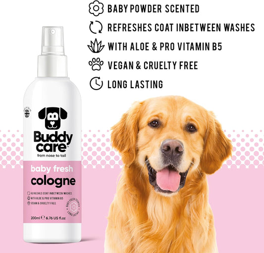 Buddycare Dog Cologne - Baby Fresh - 200ml - Delicate and Powdery Scented Dog Cologne - Refreshes Between Dog Washes - With Aloe Vera and Pro-Vitamin B5B60004