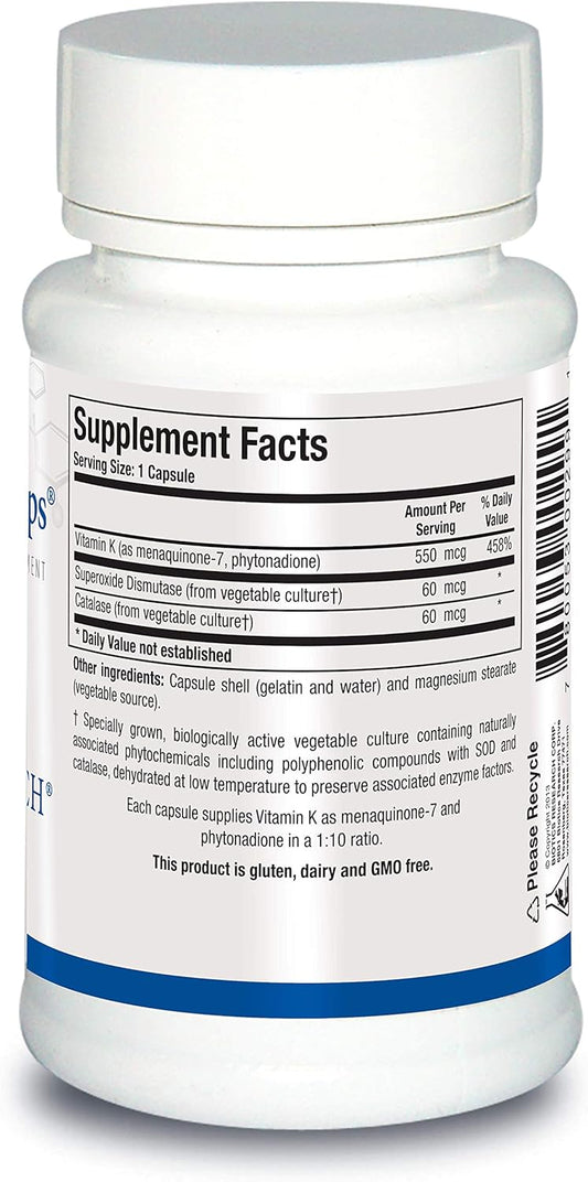 Biotics Research Bio K Forte Caps ? Vitamin K as meaquinone 7, phytonadione, Combination K1 MK 7 in a 10:1 Ratio. High Potency Vitamin K with SOD and Catalase 60 Capsules