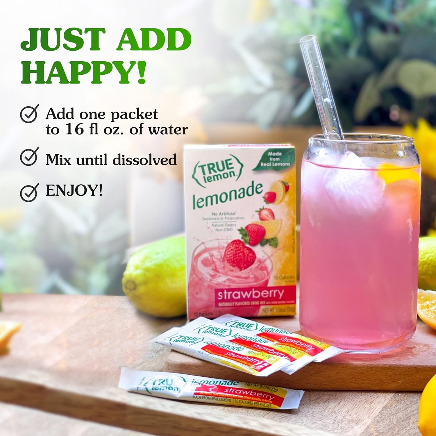 True Lemon Strawberry Lemonade Drink Mix, Made From Real Lemons, Low Calorie, Low Sugar, Lemonade Drink Mix, 10 Count, 1.06 Oz (Pack Of 12)