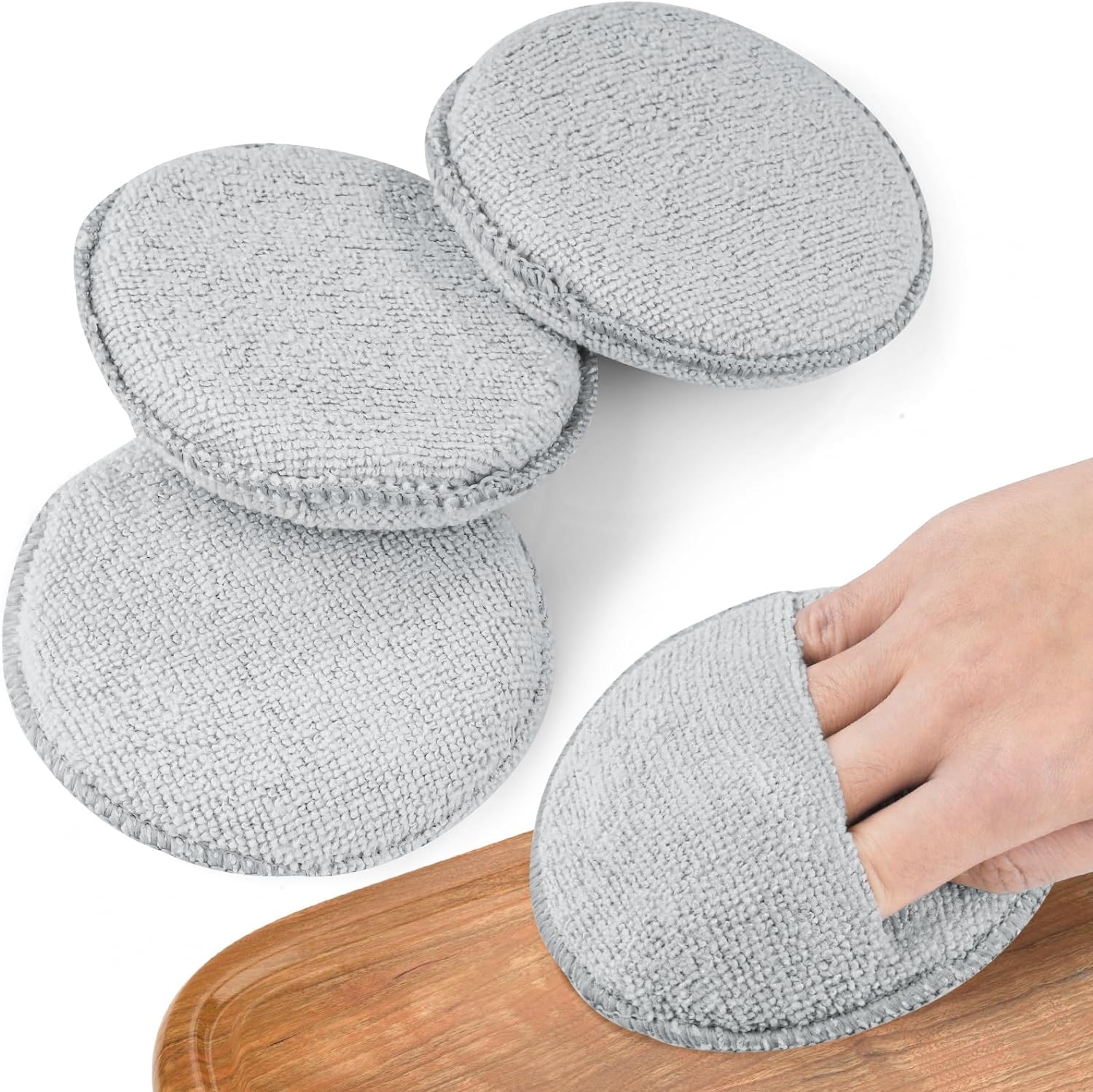 Nihome 5-Inch Wood Conditioner, Wax & Oil Applicator 4-Pack, Reusable Microfiber & Sponge Pads For Scratch-Free Cutting Board Maintenance & Versatile Home Polishing, Machine Washable For Long-Term Use