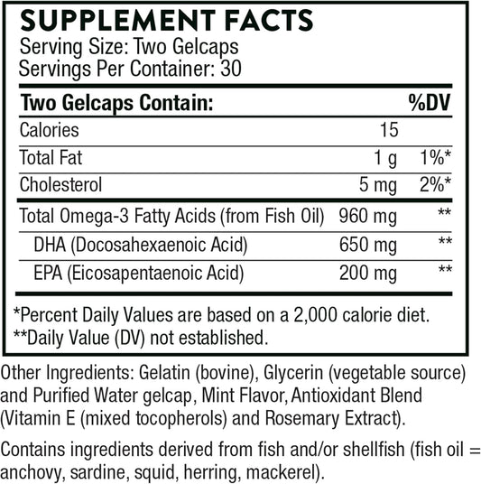 Thorne Advanced Dha - 650 Mg Dha And 200 Mg Of Epa - Supports Healthy Brain Aging And Nerve Function - 60 Gelcaps