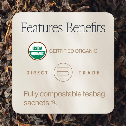 Rishi Tea English Breakfast Tea - Usda Organic Direct Trade Sachet Tea Bags, Certified Kosher Pure Black Tea, Energizing & Caffeinated - 15 Count (Pack Of 6)